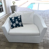 17" X 17" Navy Blue And White Lobster Blown Seam Coastal Lumbar Indoor Outdoor Pillow