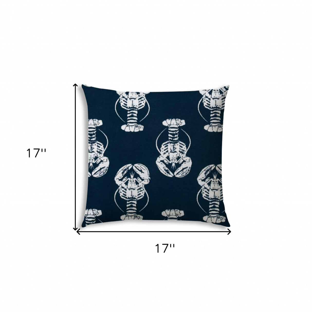 17" X 17" Navy Blue And White Lobster Blown Seam Coastal Lumbar Indoor Outdoor Pillow