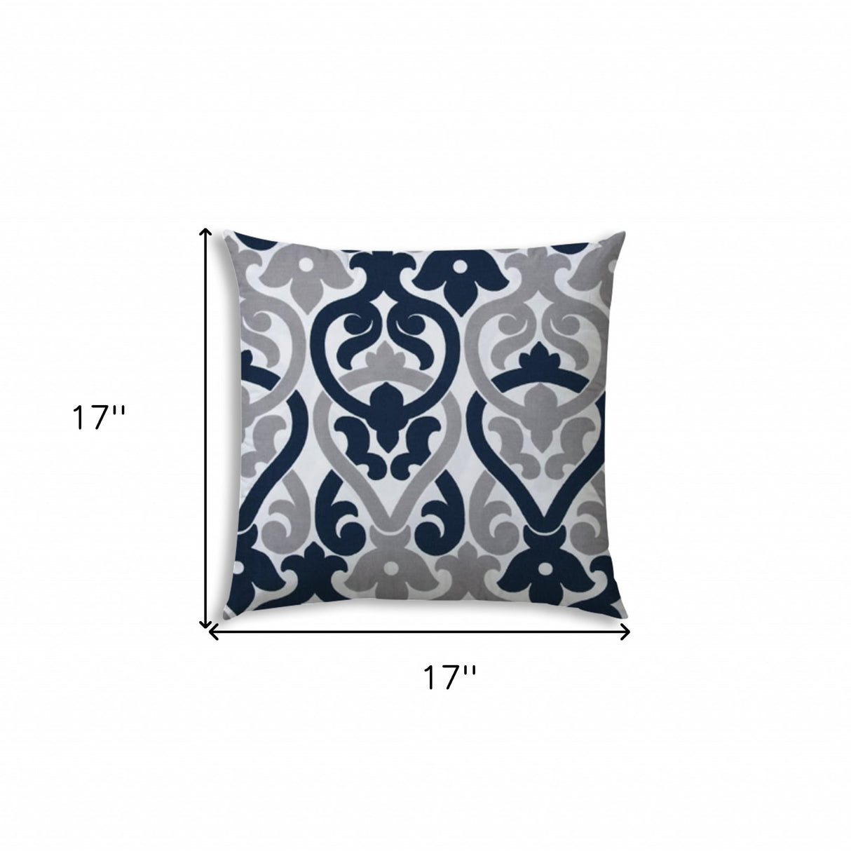 17" X 17" Navy Blue And White Blown Seam Trellis Lumbar Indoor Outdoor Pillow