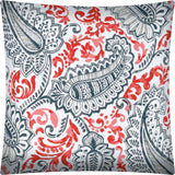 17" X 17" Coral And White Blown Seam Paisley Lumbar Indoor Outdoor Pillow