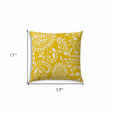 17" Yellow and White Paisley Indoor Outdoor Throw Pillow