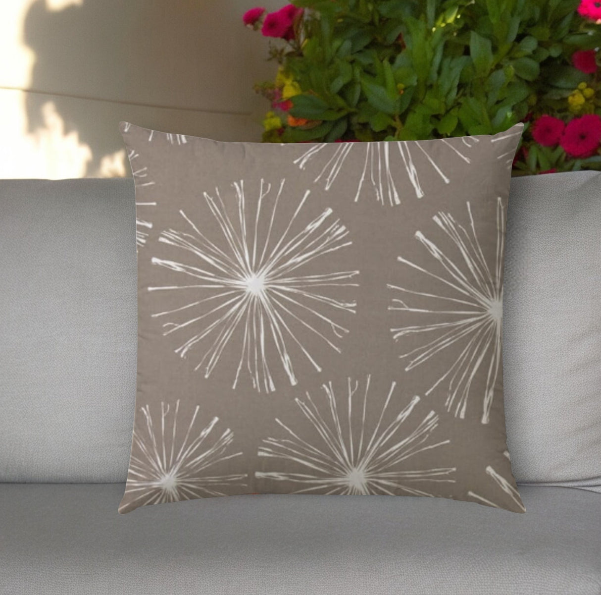 17" Taupe Abstract Indoor Outdoor Throw Pillow