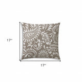 17" X 17" Taupe And White Blown Seam Paisley Lumbar Indoor Outdoor Pillow