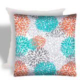 17" X 17" Orange And White Zippered Floral Throw Indoor Outdoor Pillow