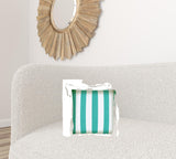 17" X 17" Turquoise And White Zippered Striped Throw Indoor Outdoor Pillow