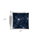 17" X 17" Navy Blue And White Zippered Floral Throw Indoor Outdoor Pillow