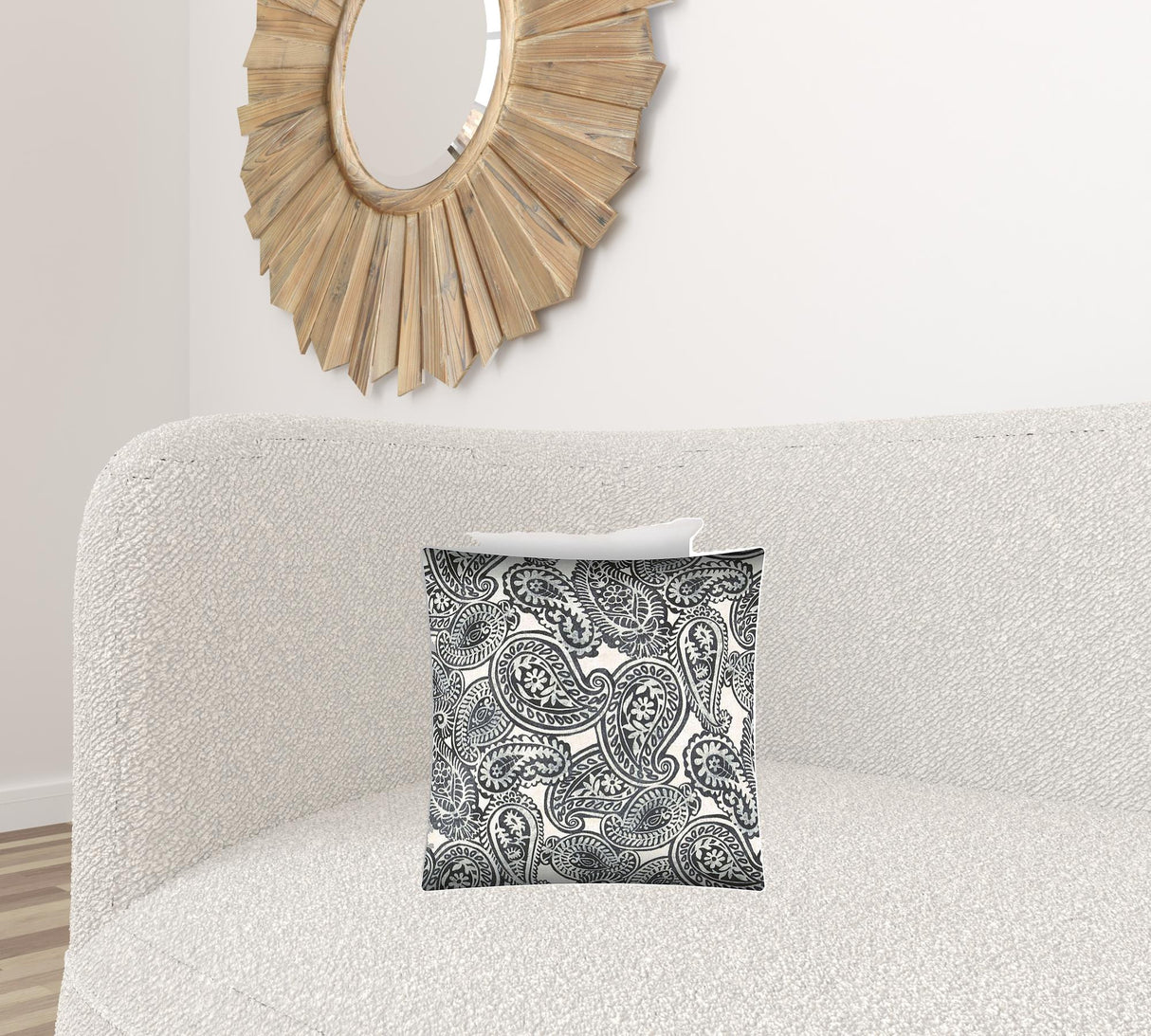 17" X 17" Gray And Cream Zippered Paisley Throw Indoor Outdoor Pillow