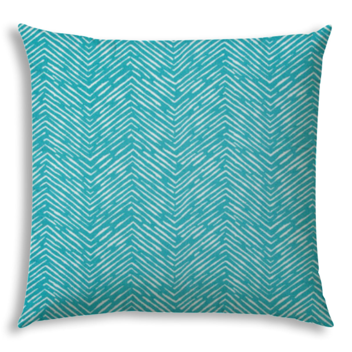 20" X 20" Turquoise And White Blown Seam Chevron Throw Indoor Outdoor Pillow