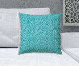 20" X 20" Turquoise And White Blown Seam Chevron Throw Indoor Outdoor Pillow