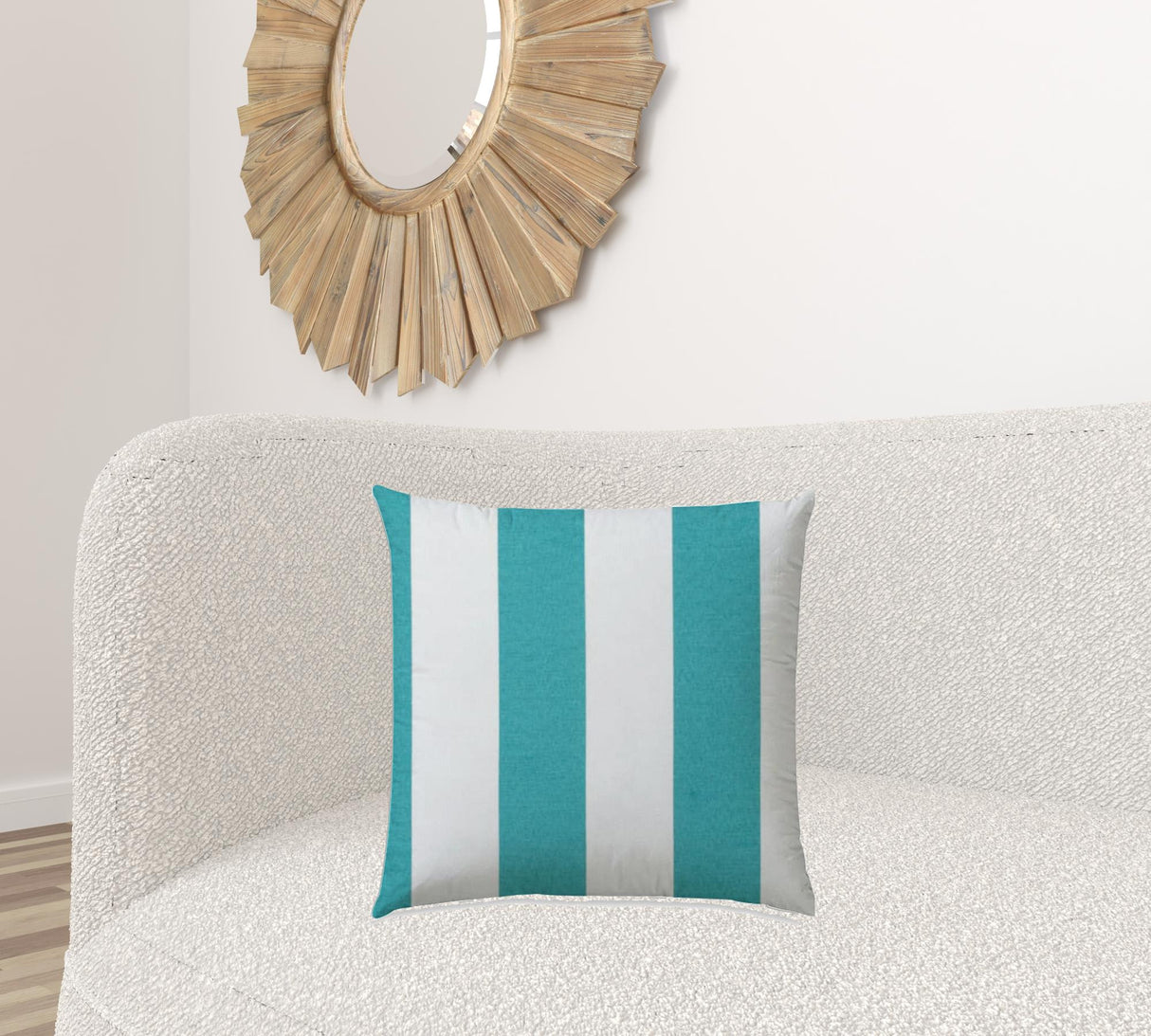 20" X 20" Turquoise And White Blown Seam Striped Throw Indoor Outdoor Pillow