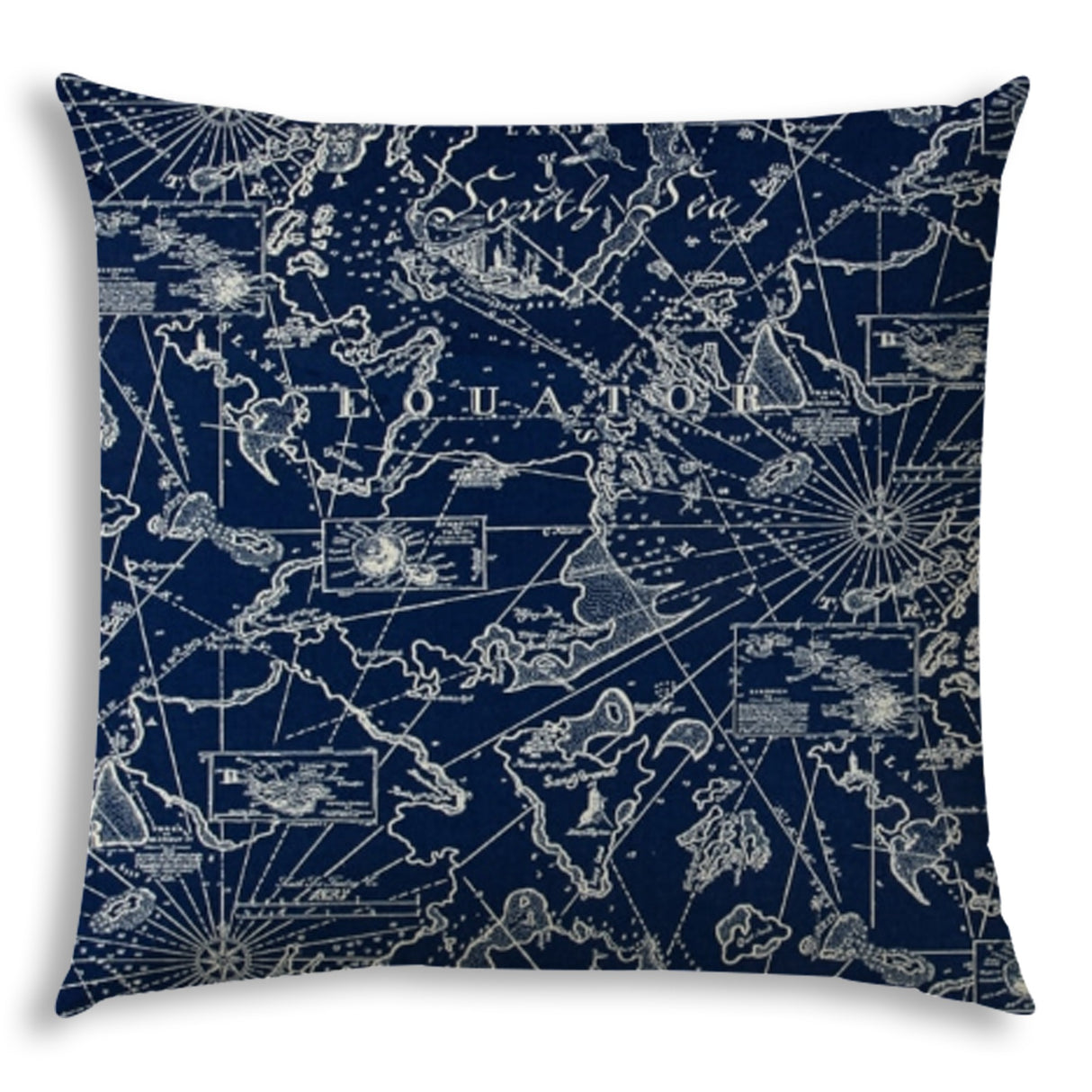 20" X 20" Navy Blue Blown Seam Indoor Outdoor Throw Pillow