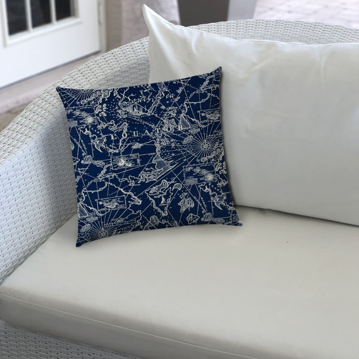 20" X 20" Navy Blue Blown Seam Indoor Outdoor Throw Pillow