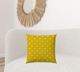 20" X 20" White And Yellow Blown Seam Polka Dots Throw Indoor Outdoor Pillow