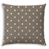 20" X 20" Taupe And White Blown Seam Polka Dots Throw Indoor Outdoor Pillow