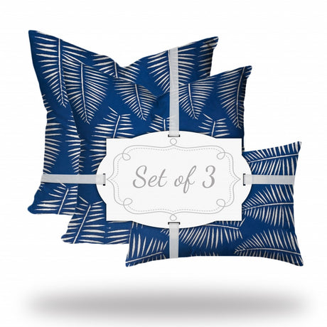 Set Of Three 20" X 20" Blue And White Zippered Coastal Throw Indoor Outdoor Pillow