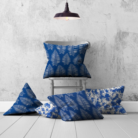 Set of Three 20" Blue and White Botanical Indoor Outdoor Throw Pillow