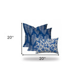 Set of Three 20" Blue and White Botanical Indoor Outdoor Throw Pillow