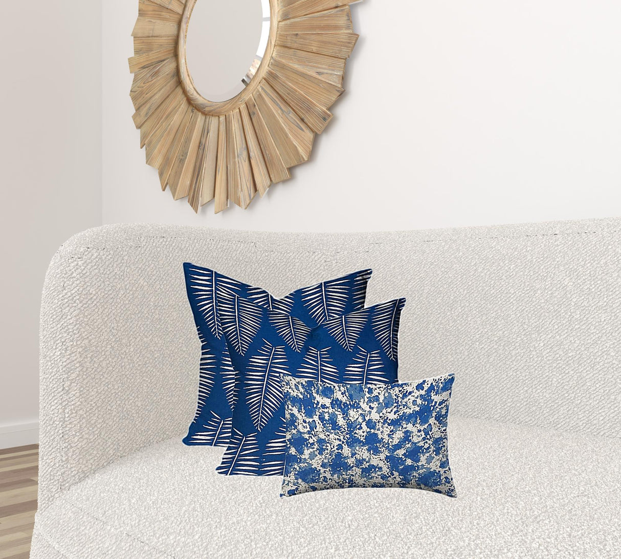 Set of Three 20" X 20" Blue and White Coastal Indoor Outdoor Throw Pillow