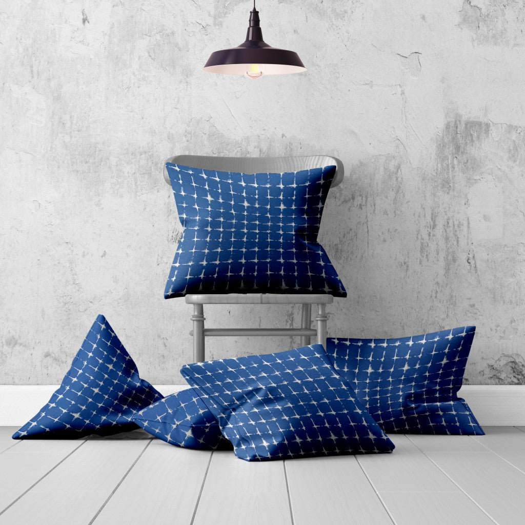 Set Of Three 20" X 20" Blue And White Blown Seam Gingham Throw Indoor Outdoor Pillow