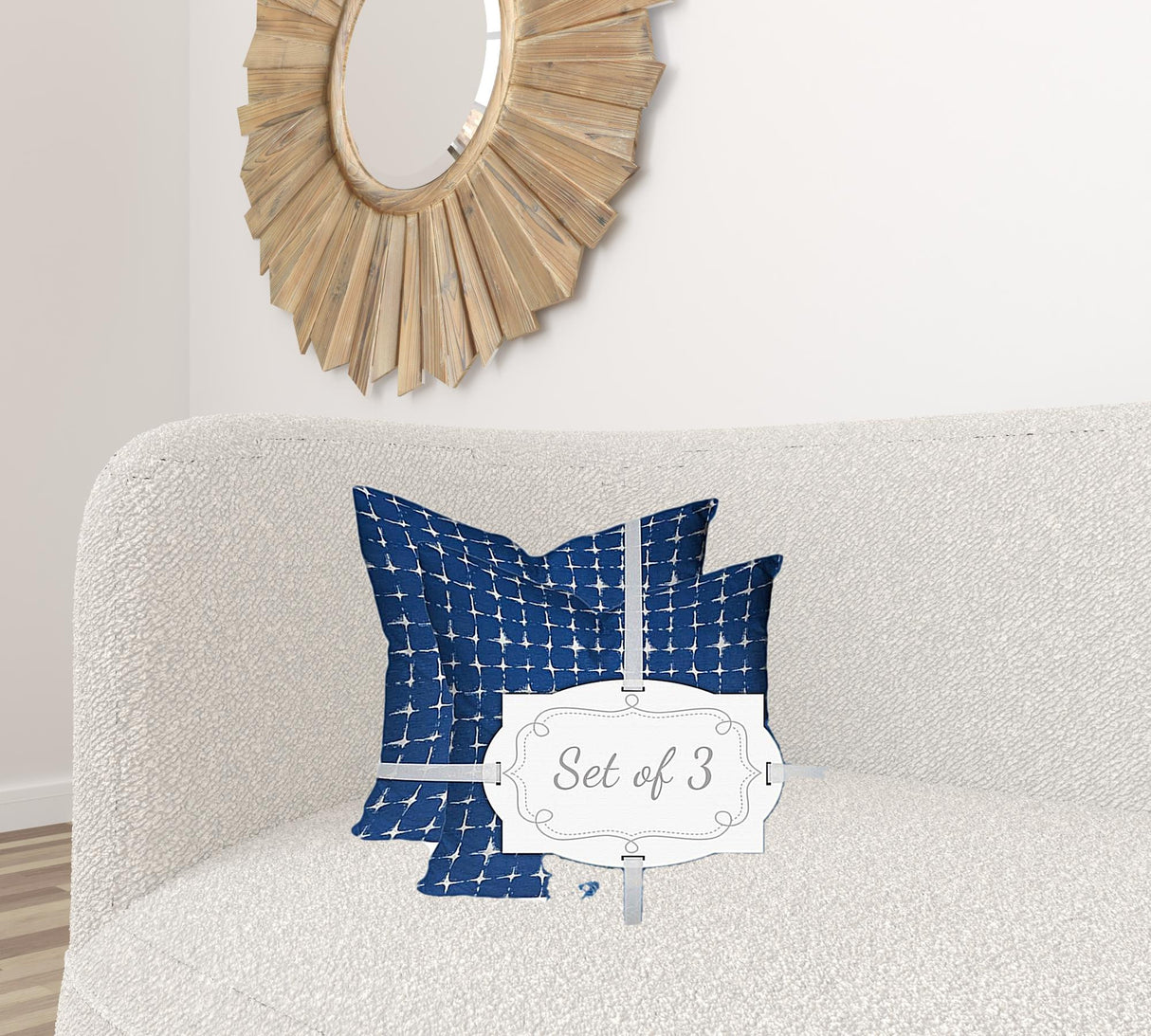 Set Of Three 20" X 20" Blue And White Enveloped Gingham Throw Indoor Outdoor Pillow Cover