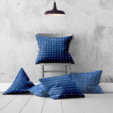 Set Of Three 20" X 20" Blue And White Enveloped Gingham Throw Indoor Outdoor Pillow