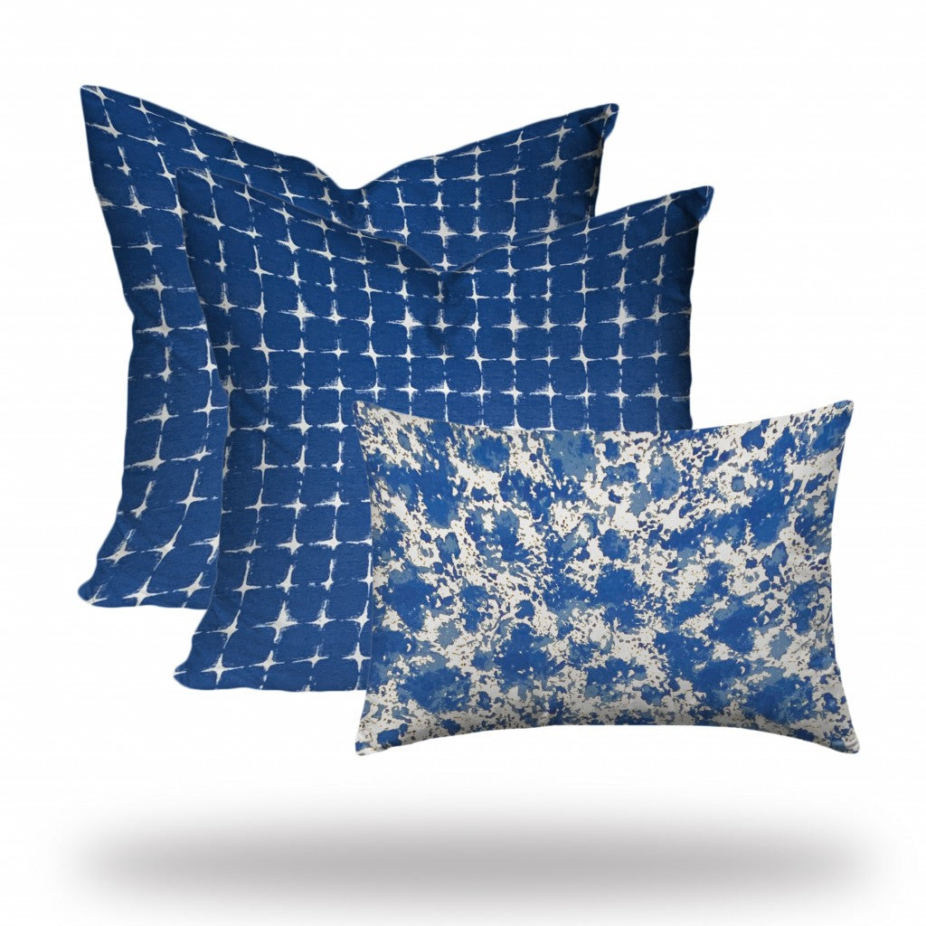 Set Of Three 20" X 20" Blue And White Enveloped Coastal Throw Indoor Outdoor Pillow Cover