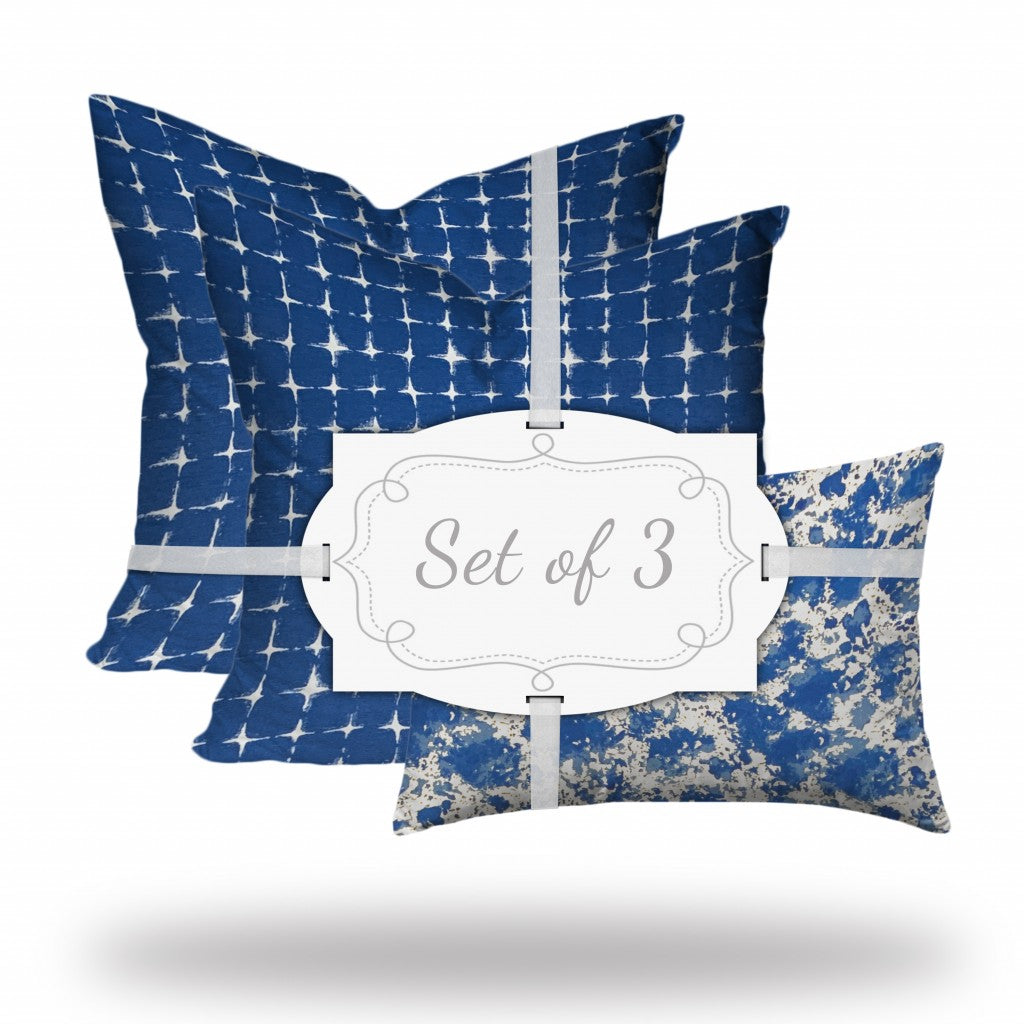 Set Of Three 20" X 20" Blue And White Enveloped Coastal Throw Indoor Outdoor Pillow