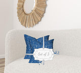 Set Of Three 20" X 20" Blue And White Blown Seam Coastal Throw Indoor Outdoor Pillow