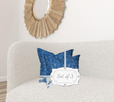 Set Of Three 20" X 20" Blue And White Enveloped Coastal Throw Indoor Outdoor Pillow