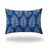 12" X 16" Blue And White Enveloped Tropical Lumbar Indoor Outdoor Pillow Cover