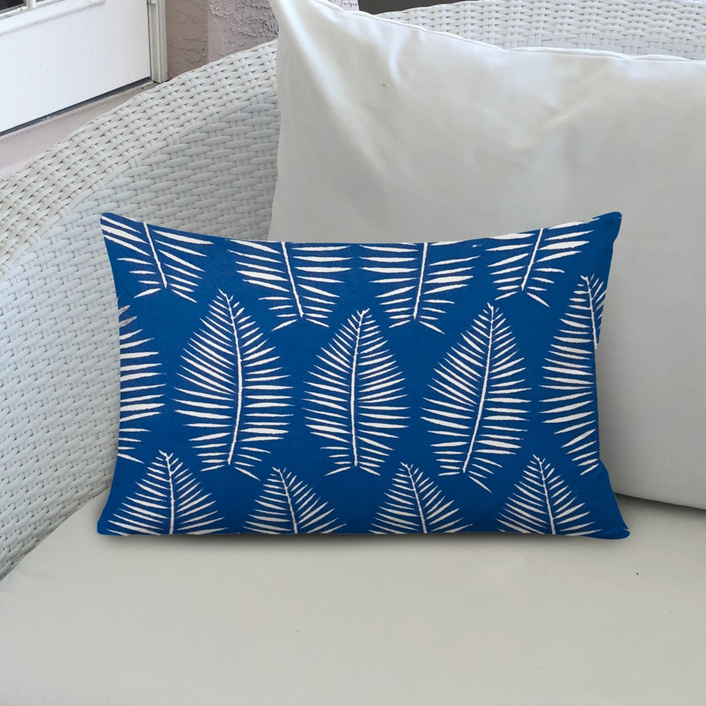 12" X 16" Blue And White Enveloped Tropical Lumbar Indoor Outdoor Pillow Cover