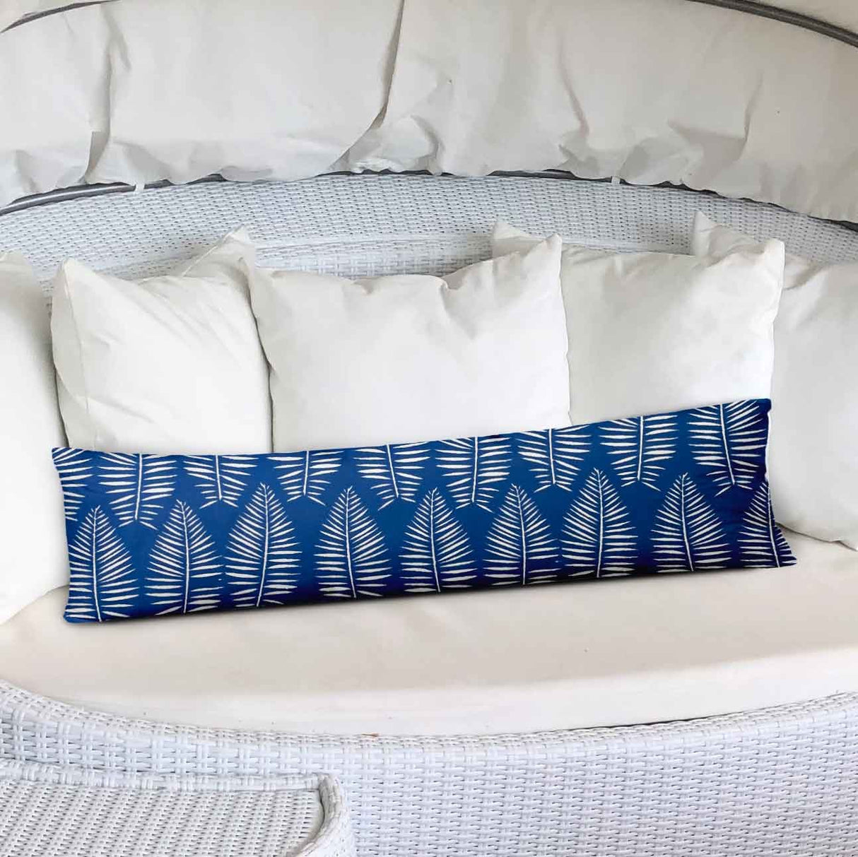 12" X 16" Blue And White Enveloped Tropical Lumbar Indoor Outdoor Pillow Cover