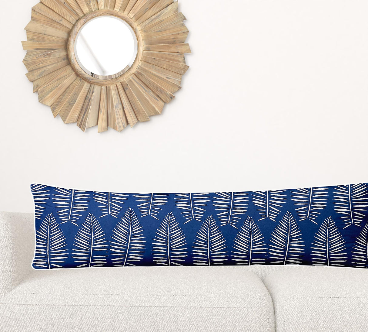 12" X 16" Blue And White Zippered Tropical Lumbar Indoor Outdoor Pillow Cover