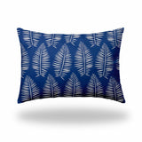 12" X 16" Blue And White Enveloped Tropical Lumbar Indoor Outdoor Pillow Cover