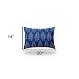 12" X 16" Blue And White Enveloped Tropical Lumbar Indoor Outdoor Pillow Cover