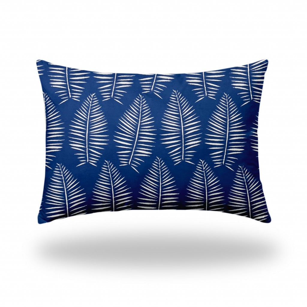 12" X 16" Blue And White Zippered Tropical Lumbar Indoor Outdoor Pillow Cover