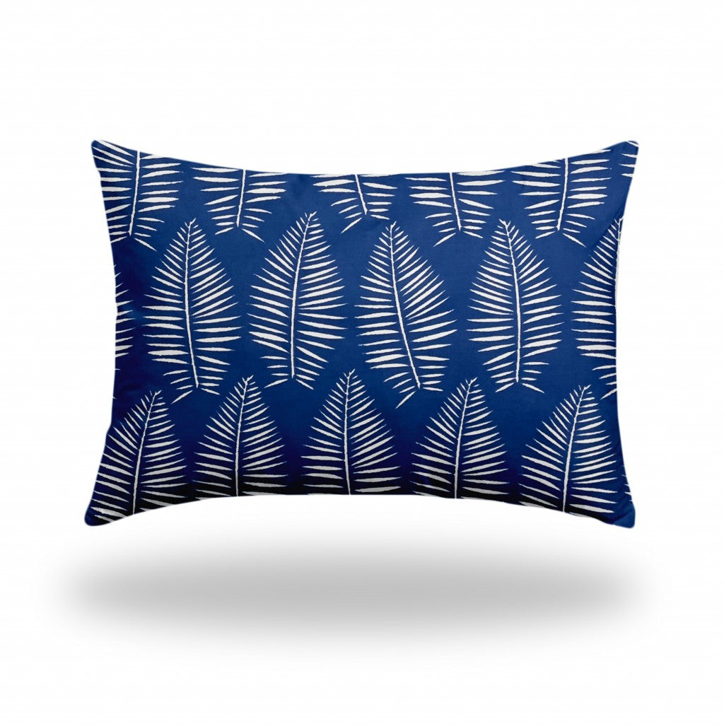 12" X 16" Blue And White Zippered Tropical Lumbar Indoor Outdoor Pillow Cover