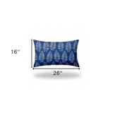 12" X 16" Blue And White Enveloped Tropical Lumbar Indoor Outdoor Pillow Cover