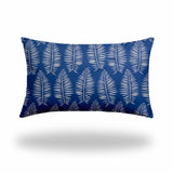 12" X 16" Blue And White Enveloped Tropical Lumbar Indoor Outdoor Pillow Cover