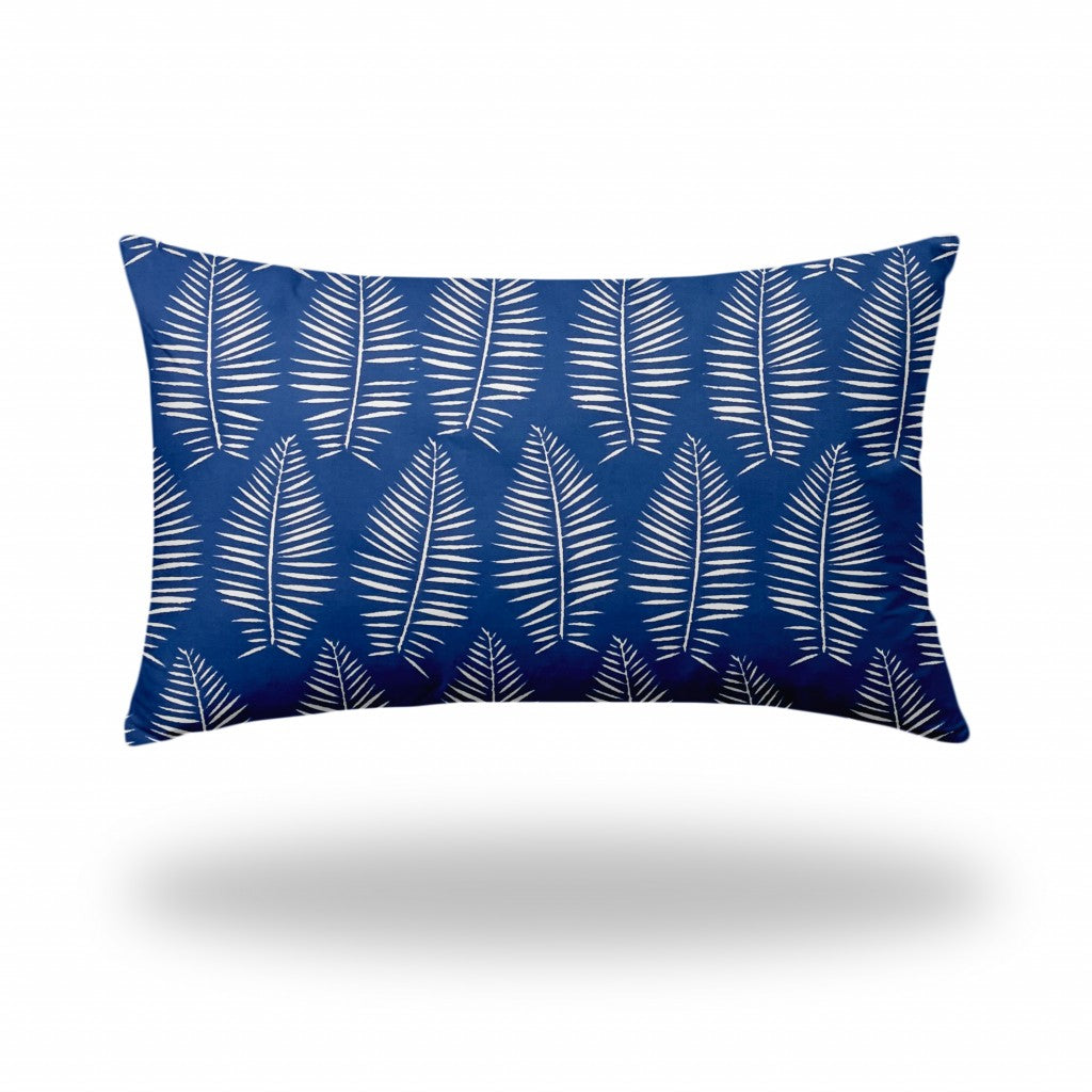 12" X 16" Blue And White Zippered Tropical Lumbar Indoor Outdoor Pillow Cover