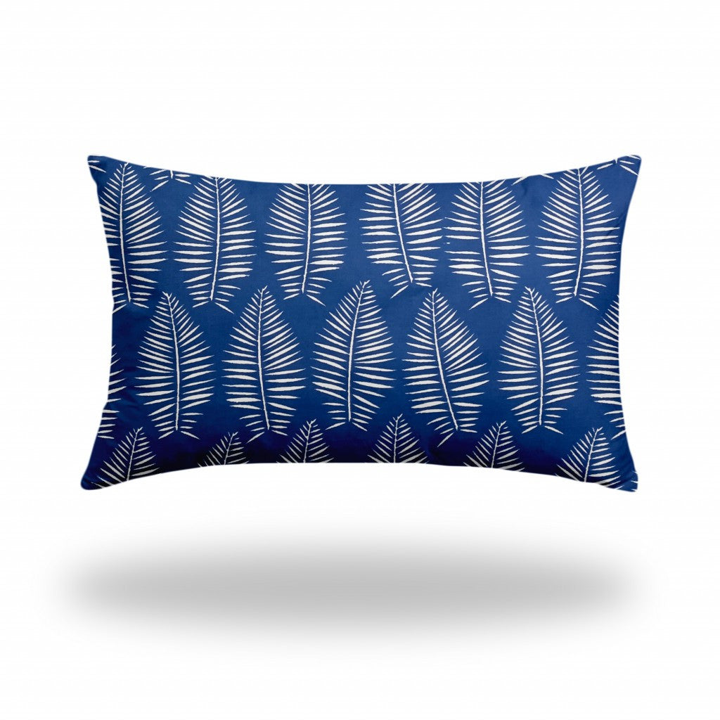 12" X 18" Blue And White Zippered Tropical Lumbar Indoor Outdoor Pillow