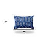 12" X 16" Blue And White Enveloped Tropical Lumbar Indoor Outdoor Pillow Cover