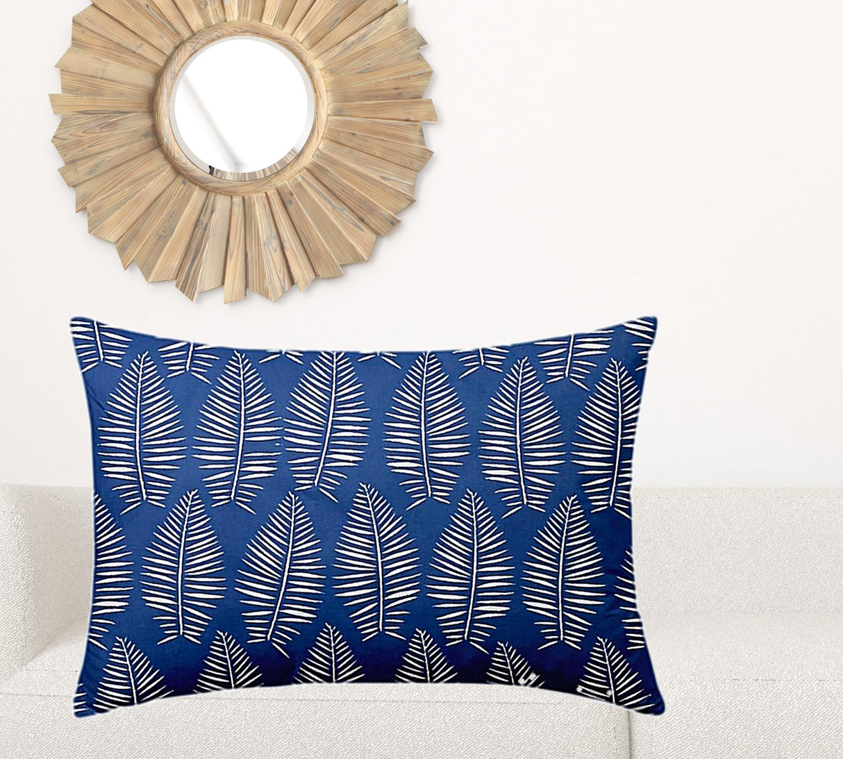 12" X 16" Blue And White Enveloped Tropical Lumbar Indoor Outdoor Pillow Cover