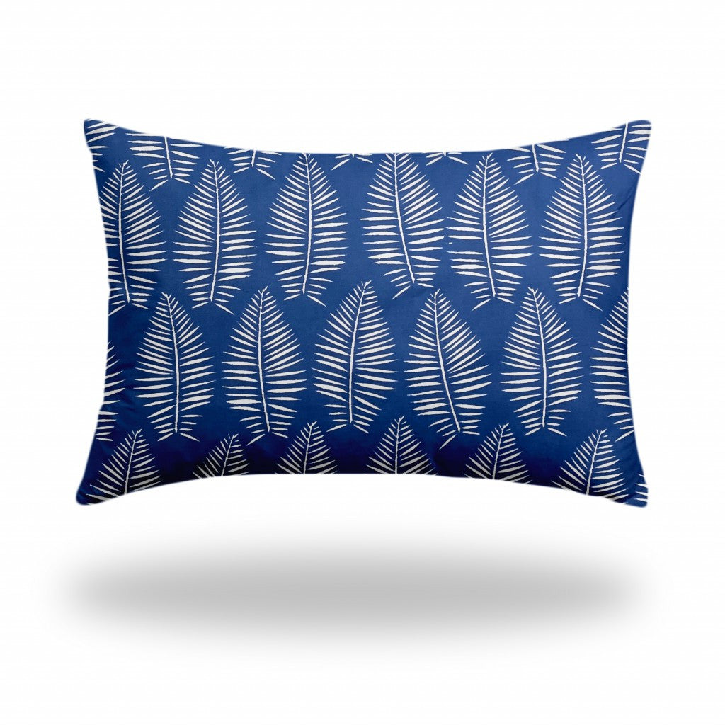 12" X 16" Blue And White Enveloped Tropical Lumbar Indoor Outdoor Pillow Cover