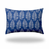 12" X 18" Blue And White Zippered Tropical Lumbar Indoor Outdoor Pillow