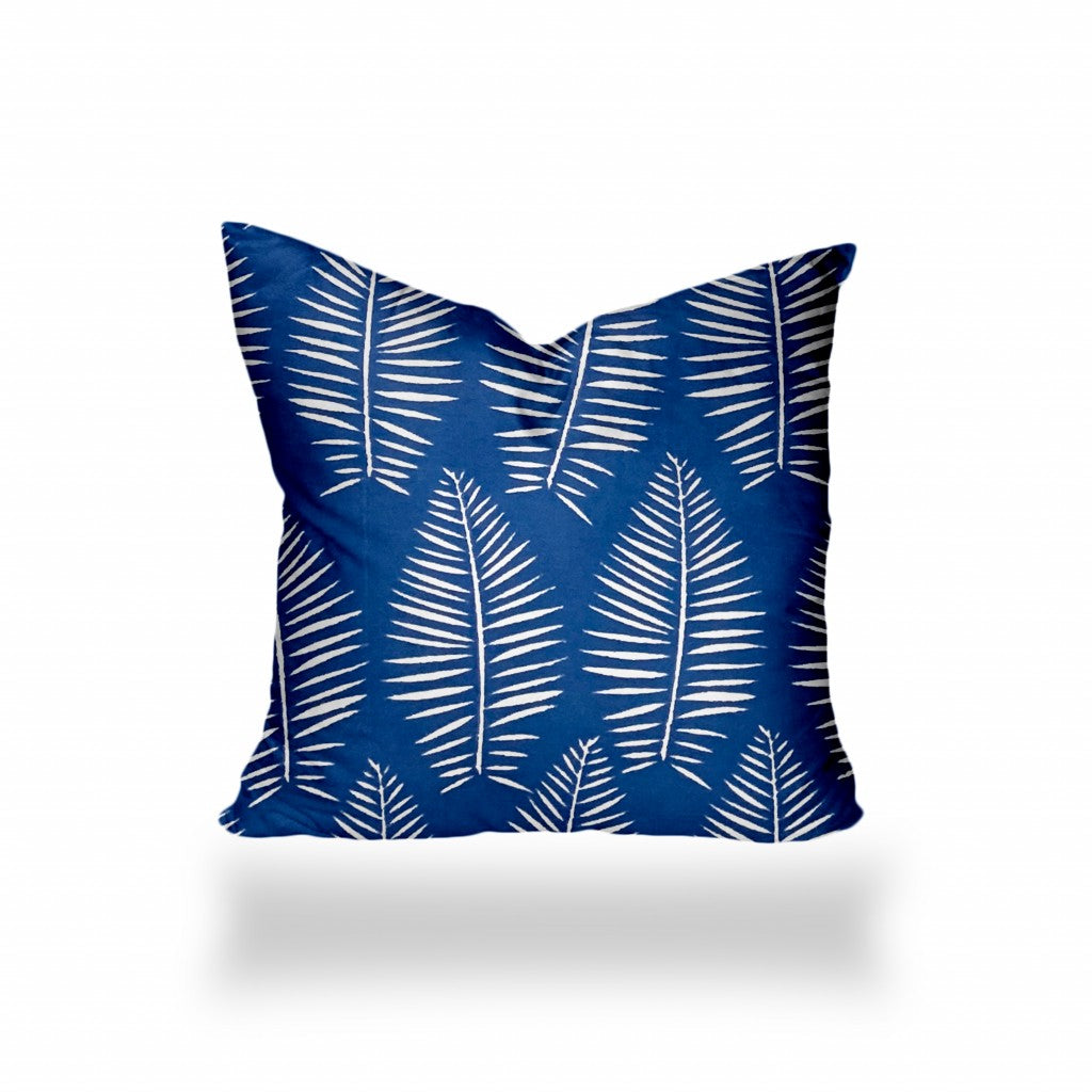 12" X 16" Blue And White Zippered Tropical Lumbar Indoor Outdoor Pillow Cover