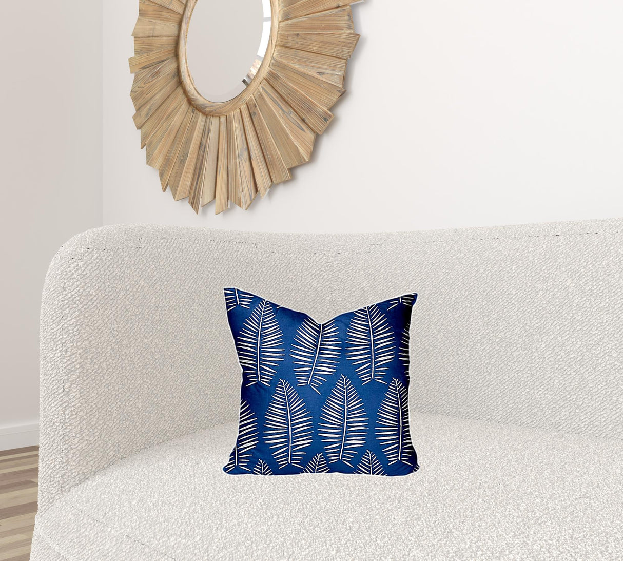 12" X 16" Blue And White Zippered Tropical Lumbar Indoor Outdoor Pillow Cover