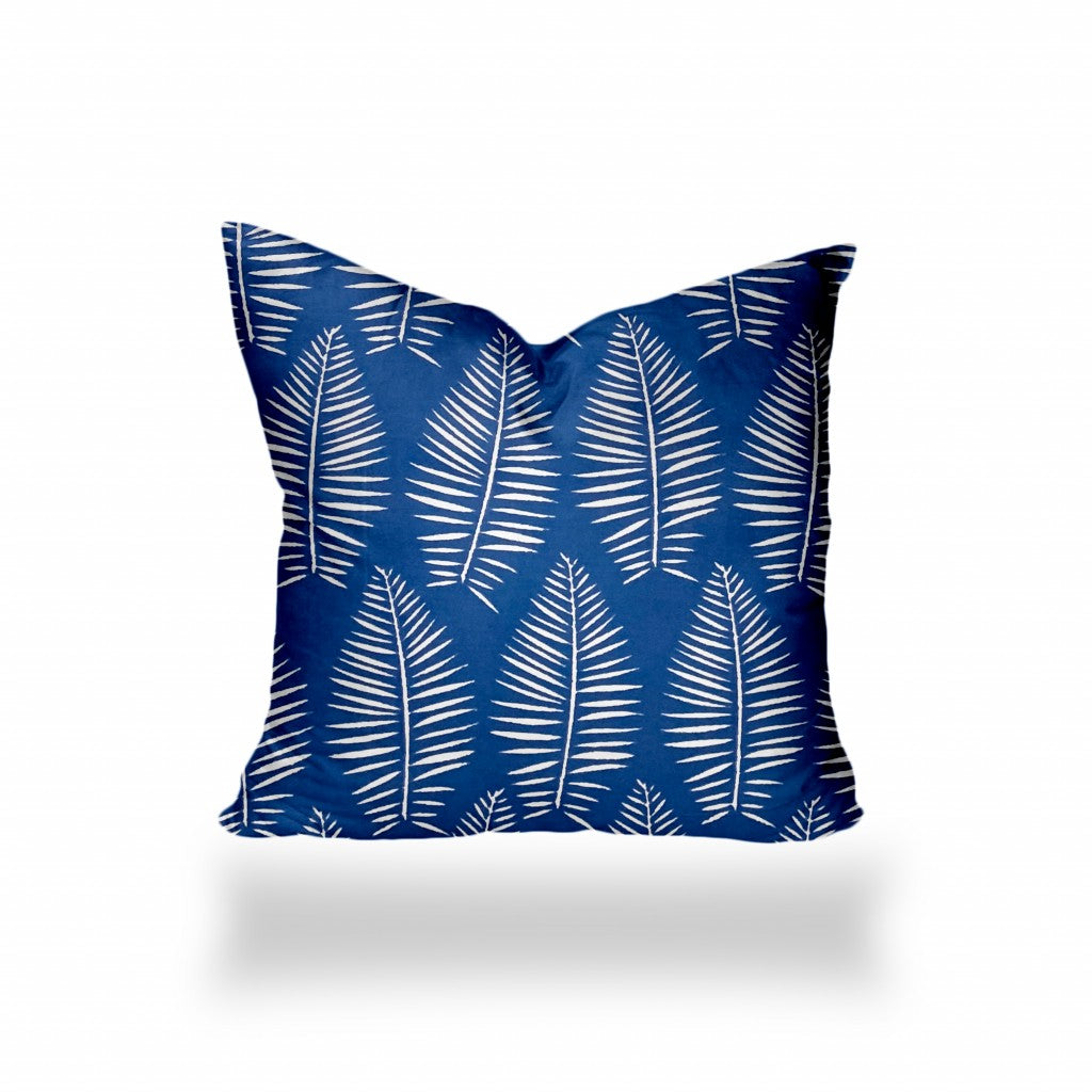 12" X 16" Blue And White Zippered Tropical Lumbar Indoor Outdoor Pillow Cover