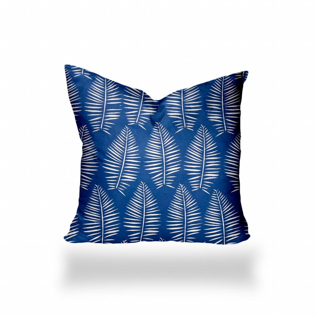 12" X 18" Blue And White Zippered Tropical Lumbar Indoor Outdoor Pillow