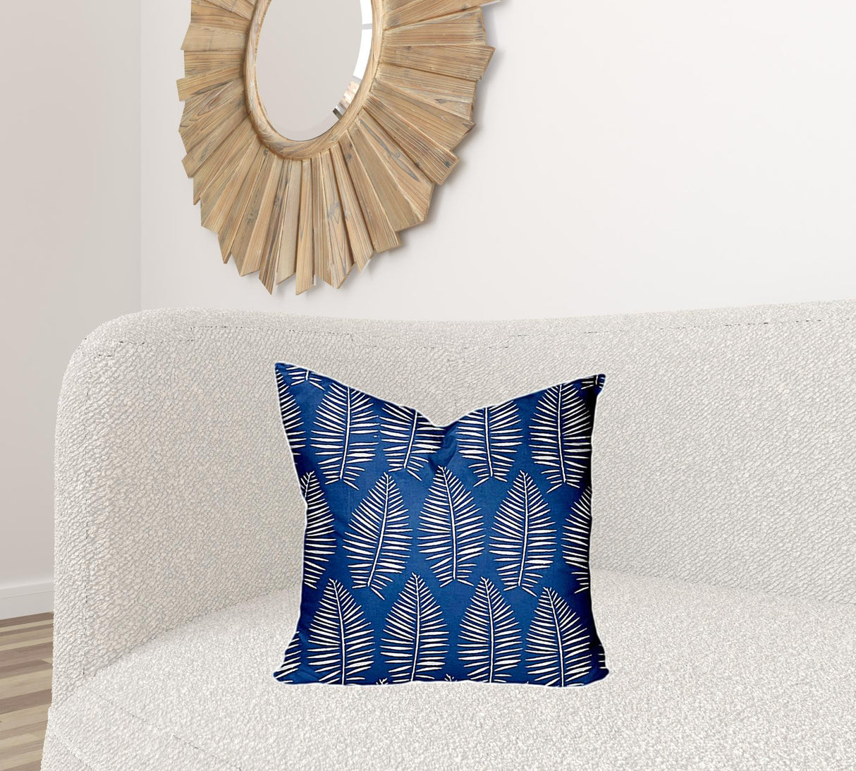 12" X 18" Blue And White Zippered Tropical Lumbar Indoor Outdoor Pillow